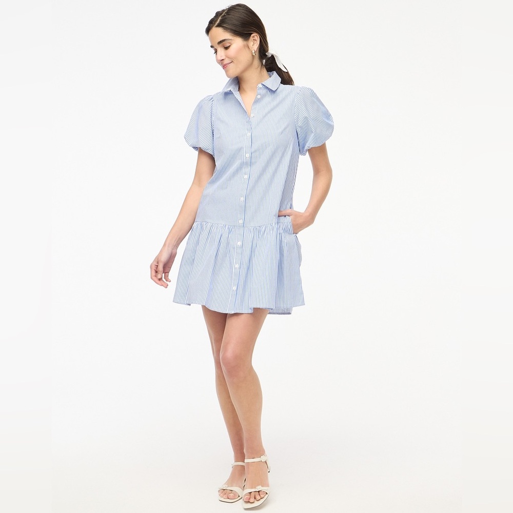 J Crew Striped bubble-sleeve shirt-dress